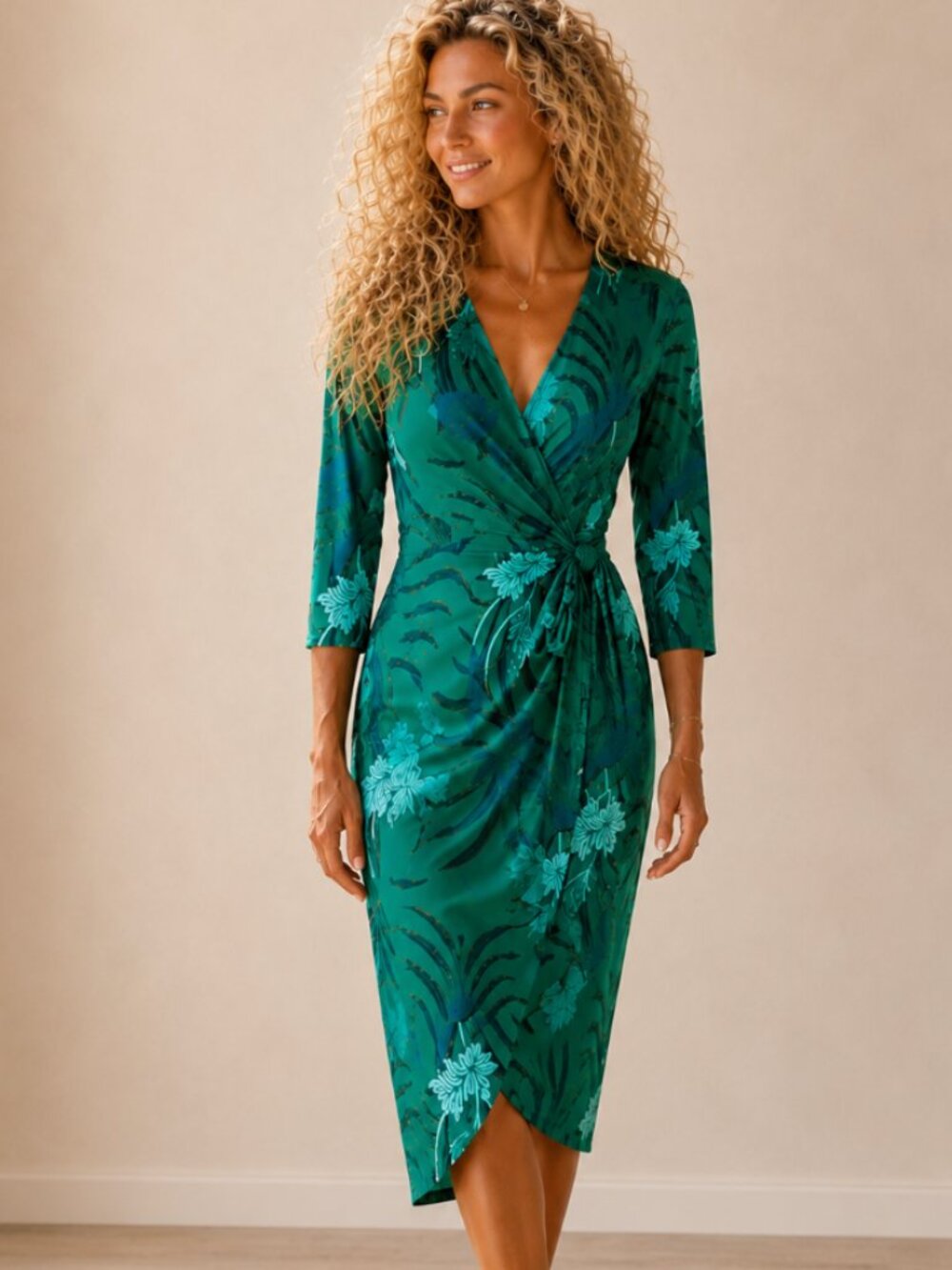 Diane Von Furstenberg Teal and Aqua Floral Wrap Dress
